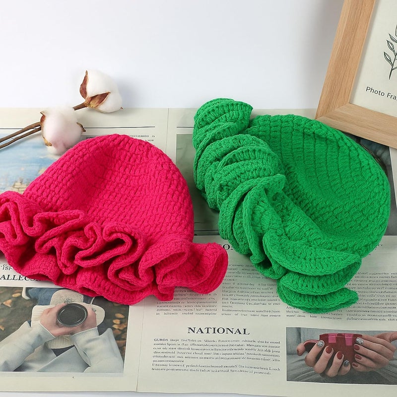 Ahouws Crochet Bucket Hat Women Trendy Knit Floppy Cap Cute Boho Handmade Beanies Outdoor Boho Travel Fishing Hat - Image 4